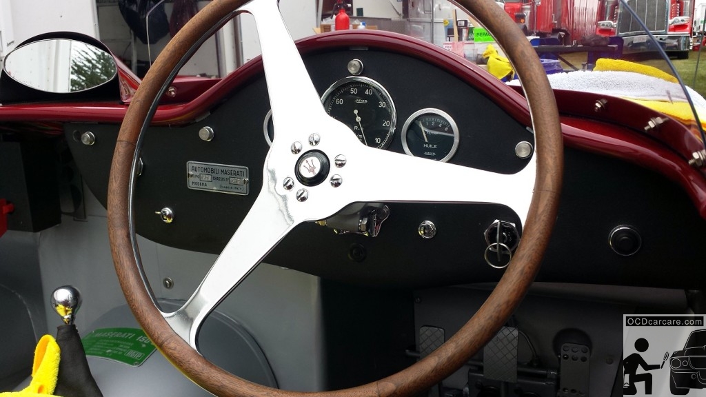 Even the limited amount of interior of this one seat race car needed very detailed cleaning after the 2014 Tour d' Elegance. Even the limited amount of interior of this one seat race car needed very detailed cleaning after the 2014 Tour d' Elegance.