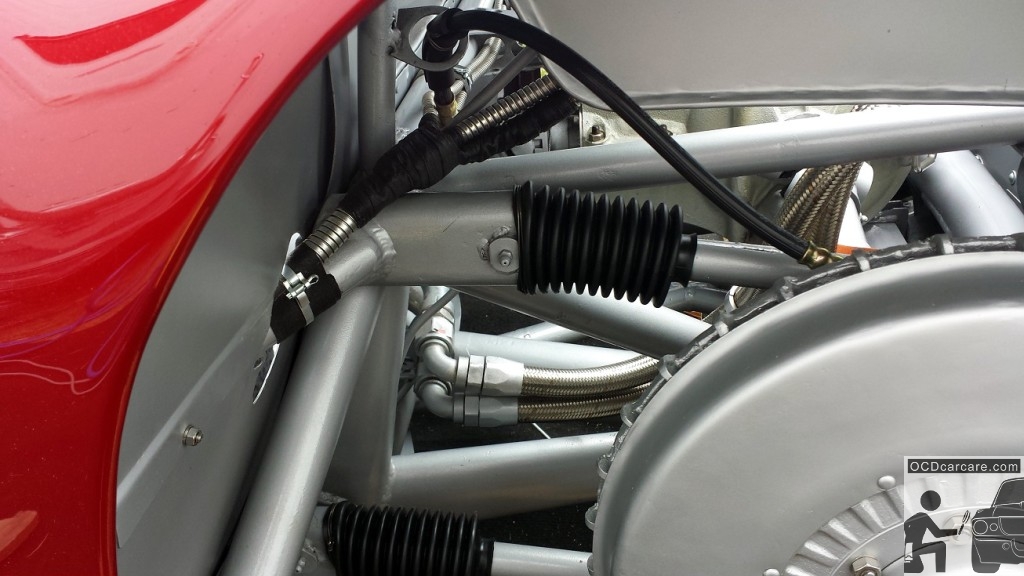 Even the suspension boots, behind the wheels, on the Maserati 150S were cleaned and darkened before the 2014 Concours d' Elegance. Even the suspension boots, behind the wheels, on the 1956 Maserati 150S were cleaned and darkened before the 2014 Concours d' Elegance. detailing san marino ca, detailer pasadena ca, - www.ocdcarcare.com