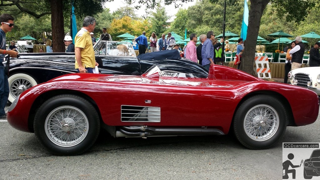 The 1956 Maserati 150S rests directly in front of the driver/owners lunch after the 70 mile road rally of the 2014 Tour d' Elegance. The 1956 Maserati 150S at the 2014 Tour d' Elegance. Detailing San Marino Ca,- www.ocdcarcare.com - (949) 427-1191 - info@ocdcarcare.com
