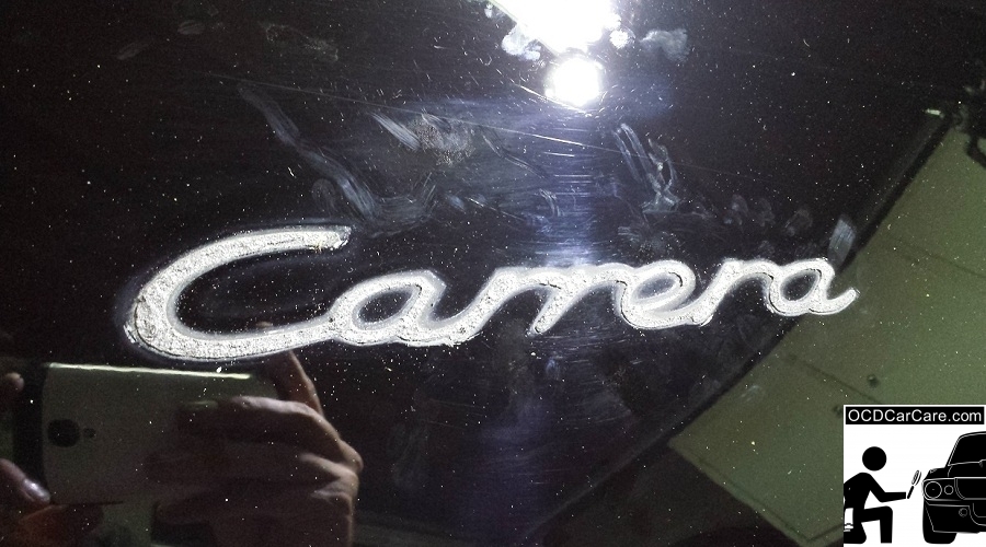 OCDCarCare.com - Detailing Pasadena Ca - 1995 Porsche Carrera - Badge Before - CQuartz FINEST