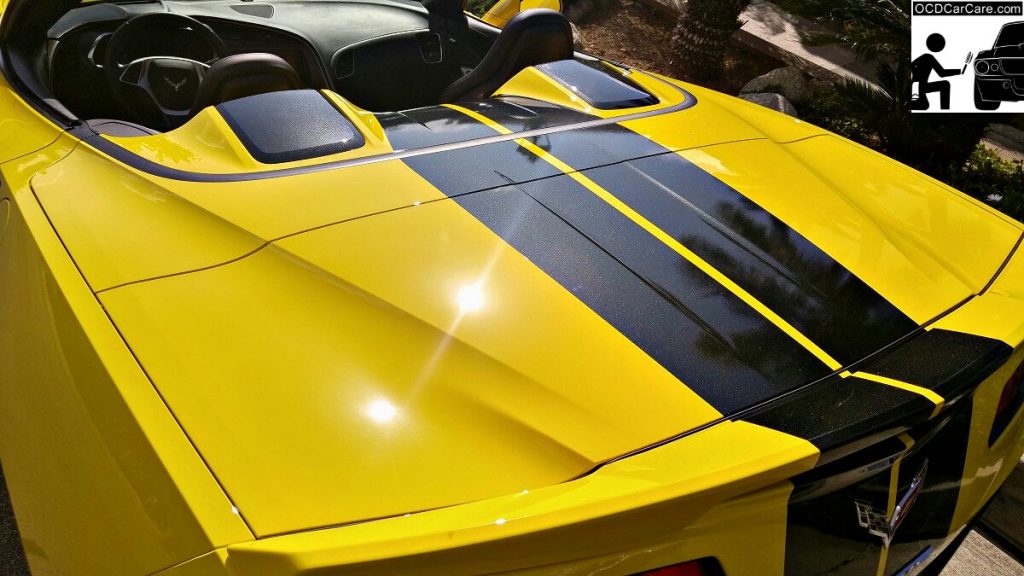 Sun Reflections on the rear trunk of this 2016 Corvette C7 Stingray Z51 after a paint polishing detail.