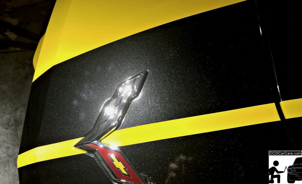 Dealership Installed Defects (Scratching & Marring) on the Vinyl Racing Stripes of this 2016 Corvette C7 Stingray Z51.